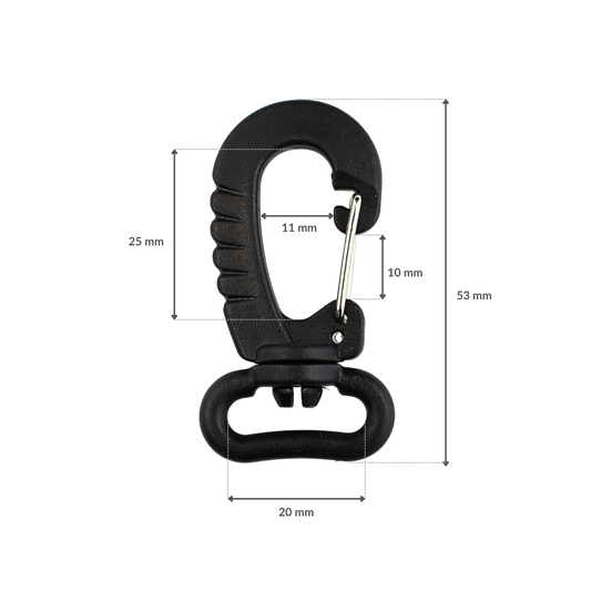 Karabińczyk plastikowy - 20 mm obrotowy czarny 1 szt.