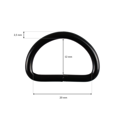 Półkole metalowe - 20/12/2,5 mm czarny mat 1 szt.