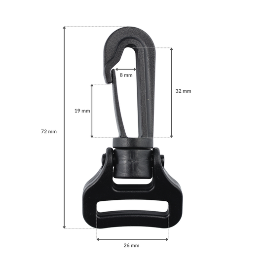 Karabińczyk plastikowy - 25 mm obrotowy czarny 1 szt.