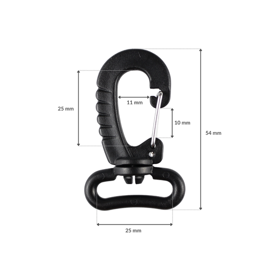Karabińczyk plastikowy - 25 mm obrotowy czarny 1 szt.