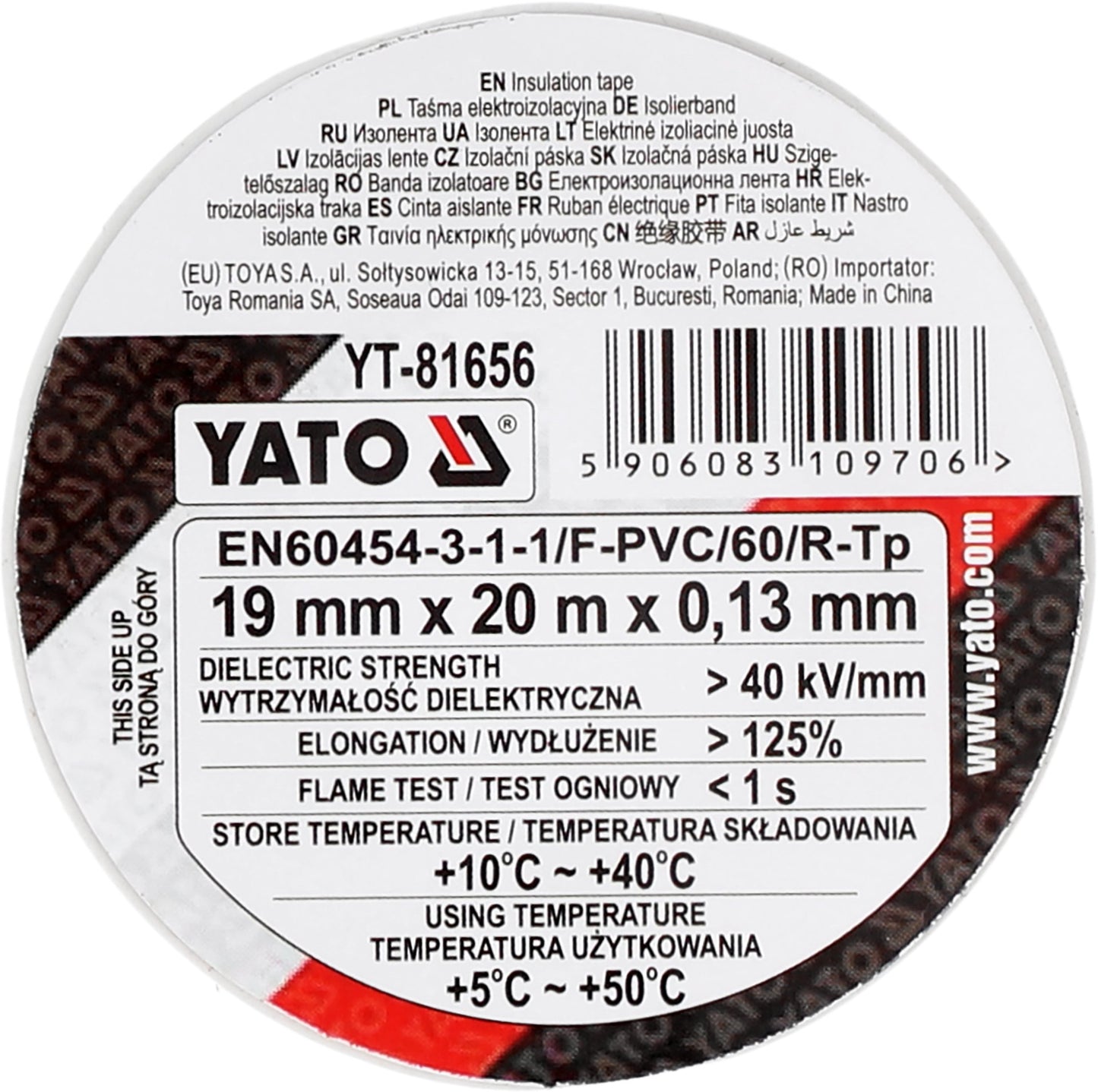 Taśma izolacyjna Yato - 19 mm x 20 m biała