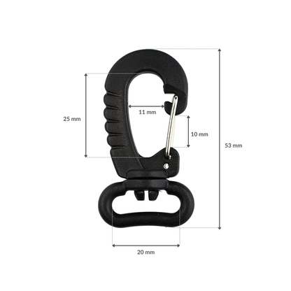 Karabińczyk plastikowy - 20 mm obrotowy czarny 1 szt.