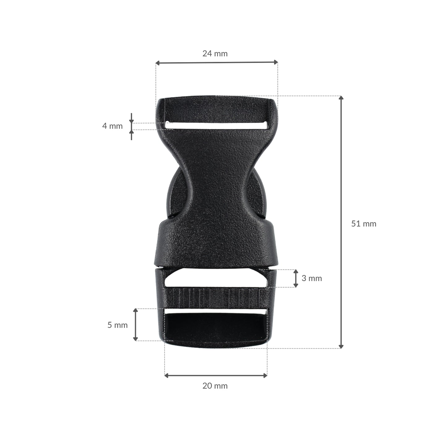 Plastic buckle - 20x51 mm black 1 pc.