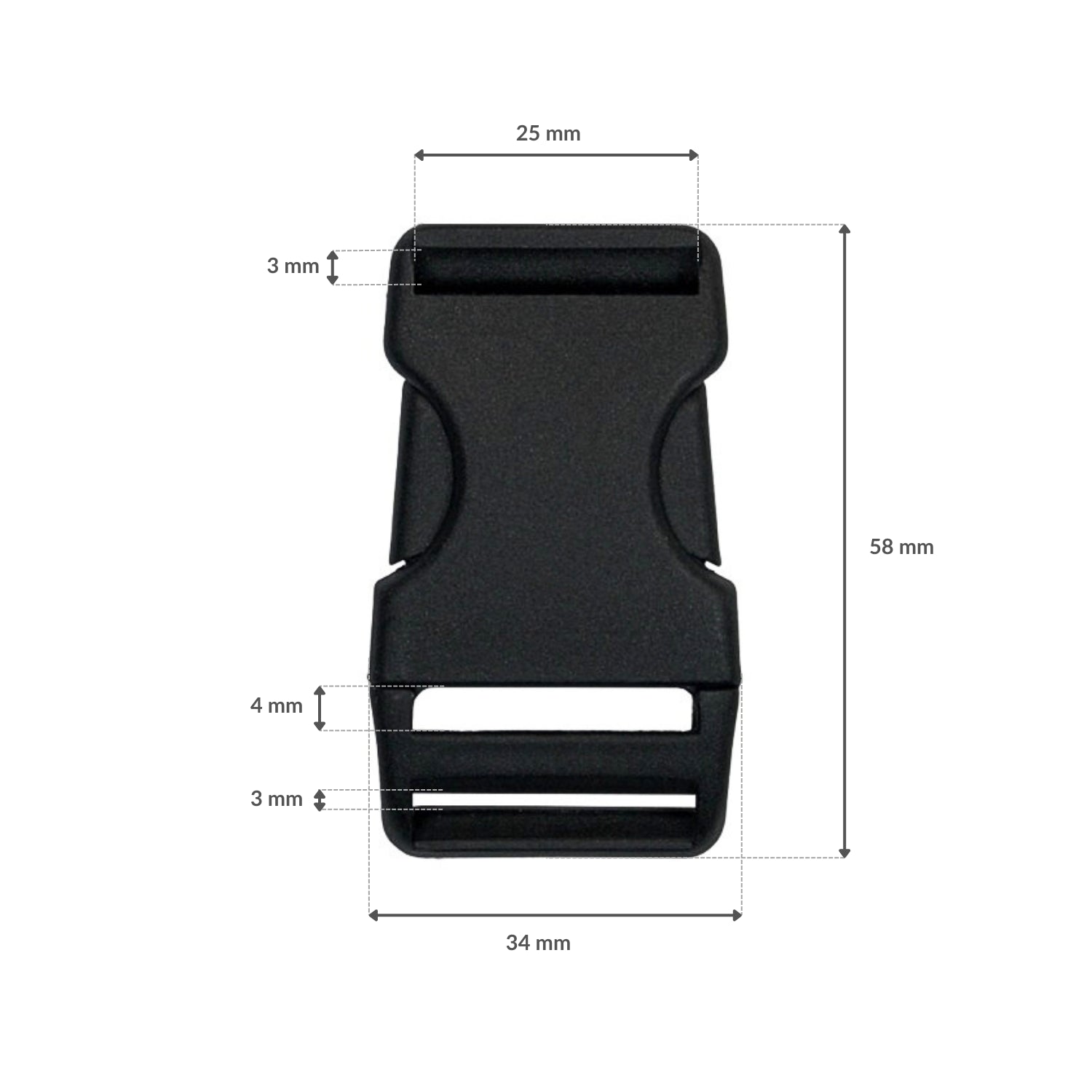 Plastic side release buckle - 25x60 mm black 1 pc.