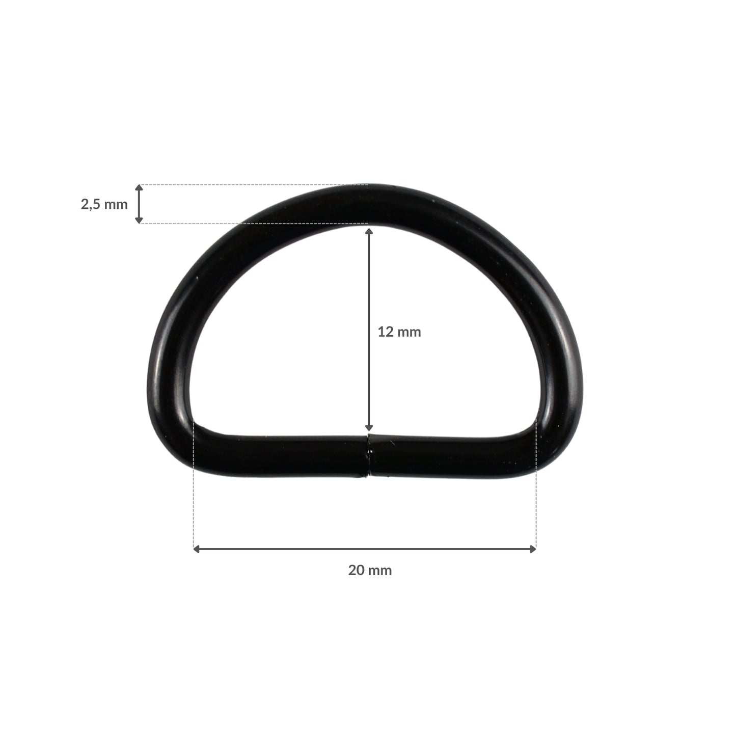 Metal D-ring - 20/12/2,5 mm matte black 1 pc.