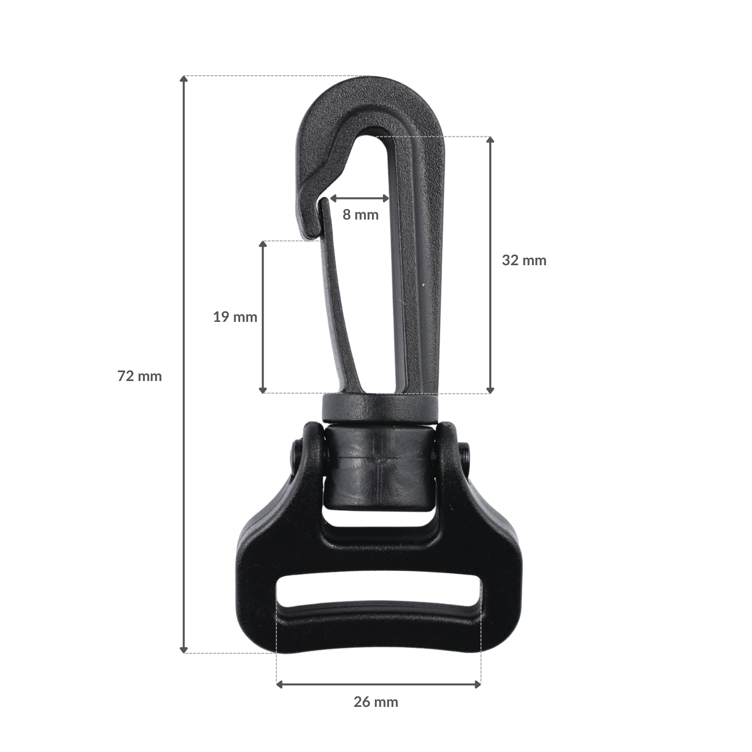Plastic swivel snap hook - 25 mm black 1 pc.